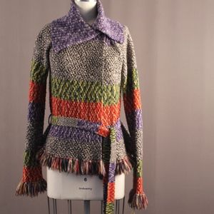 Wrap multi colored cardigan with tie belt.